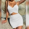 thumbnail image 5 of Ayolanni Women's Casual Dresses Bodycon White Knee-Length V-Neck Sleeveless Solid Vacation Dresses Junior Dresses S, 5 of 7