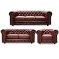 thumbnail image 1 of Sala de Piel Genuina Clásico 3-2-1, Sofá, Love Seat y Sillón,  6 plazas, Modelo Chesterfield P/V, Color Tabaco, Elegante, cómodo y Clásico, Hecho en Mexico. Medidas:  220 cm, 185 cm, 110 cm., 1 of 10