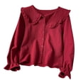 thumbnail image 2 of NuoCaiYun Women'S Casual Autumn Oversized Solid-Color Collared Long-Sleeve Tops Ladies Turndown Collar Shirt, 2 of 5