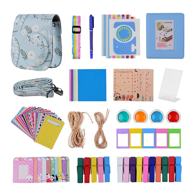 Graflsoa Fujifilm Instax Mini 11 Ensemble d'Accessoires Bleu Chrysanthème - Trousse de Remplacement pour Appareil Photo Compatible