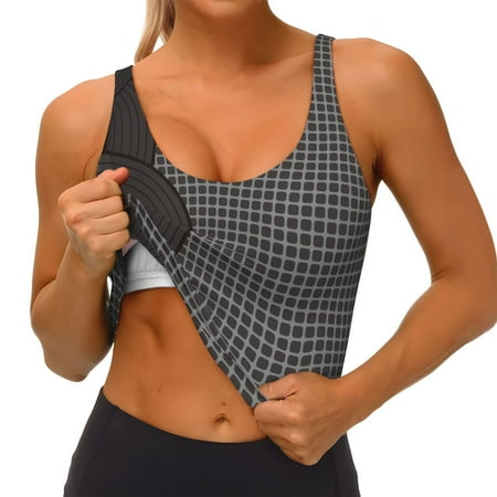 Qokaie Vinyl Records Pattern Womens Scoop Neck Sports Bra Breathable Workout Vest Padded U Back Medium Impact Fitness Gym Yoga Bra Workout Crop Top