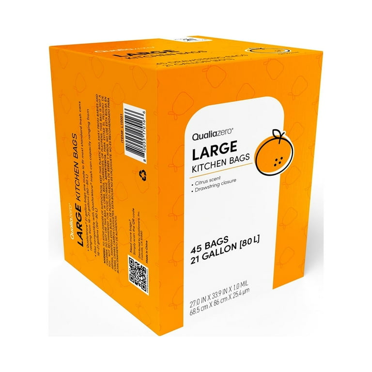 Qualiazero 21 Gallon Drawstring Trash Bag, 90 Pack, Citrus Qualiazero 21 Gallon Drawstring Trash Bag, 90 Pack, Citrus