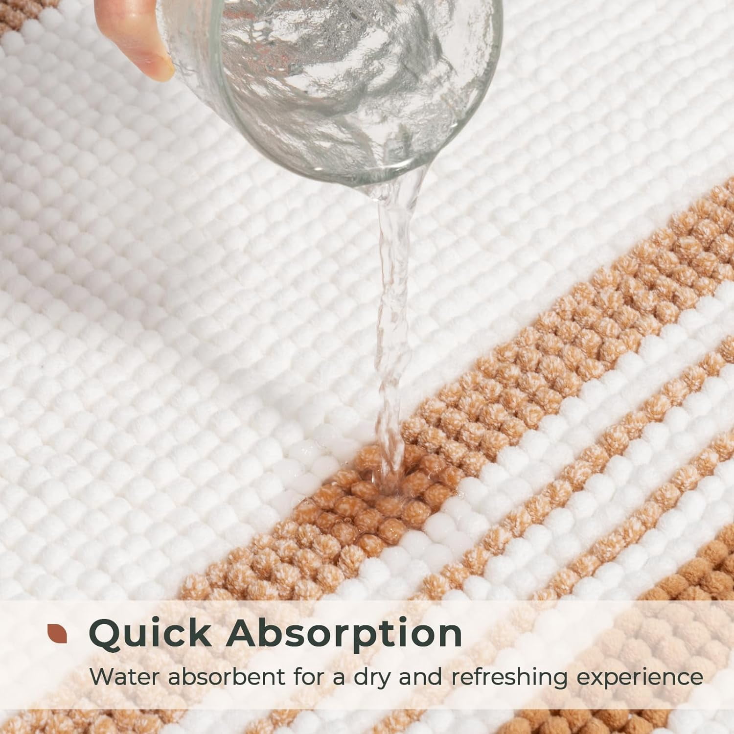 Stripe Chenille Bathroom Rugs Sets 2 Piece 17"x24"+20"x32", Bath Mats for Bathroom Non-Slip, Washable Boho Bath Rugs Set, Water Absorbent Shower Floor Mat, Persian Orange and White