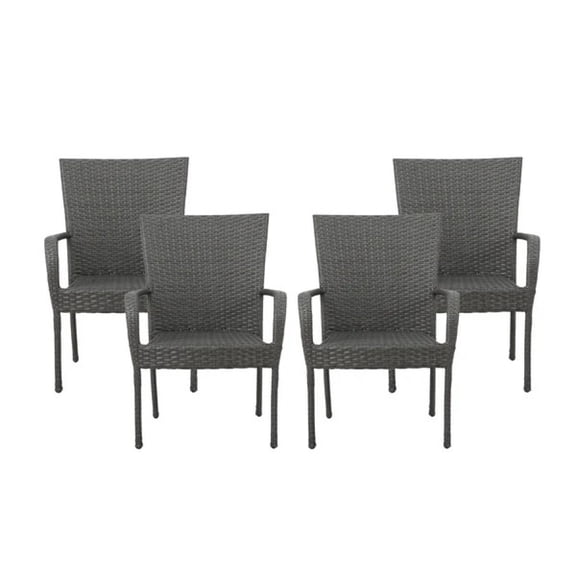 Miekor Furniture LITTLETON GREY PE WICKER STACKING CHAIR 4PCS MK0139