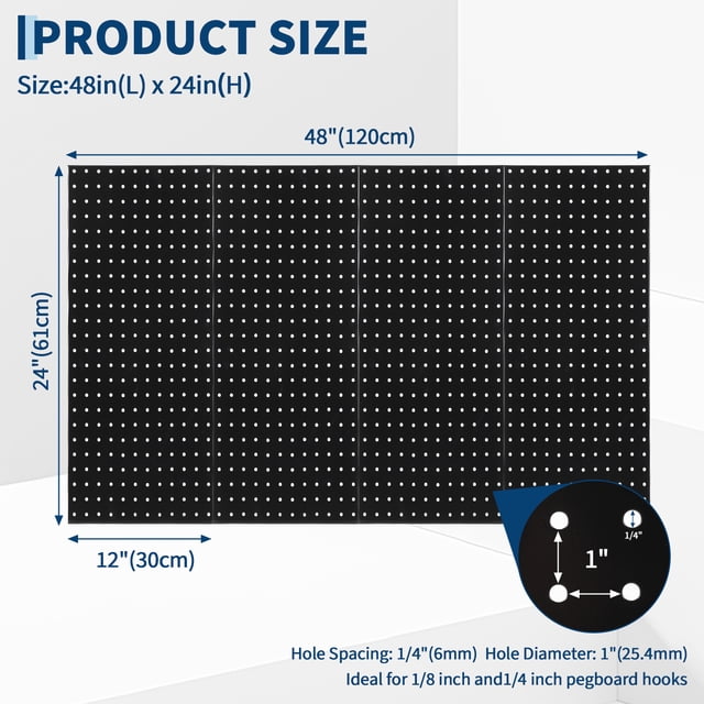 Kojooin Metal Pegboard Wall Organiser Panels, Heavy Duty Steel Tool Storage Board, Wall Mounted Display Rack Kit for Garage Workshop or Kitchen