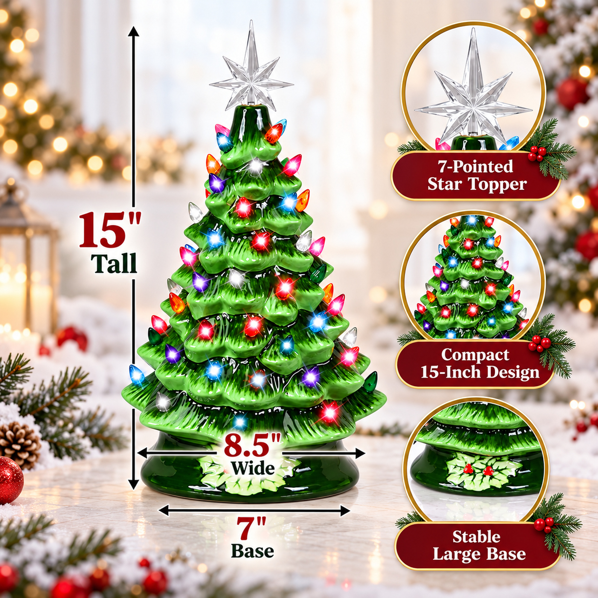 Vebreda 15" Ceramic Tabletop Christmas Tree with Lights photo 4