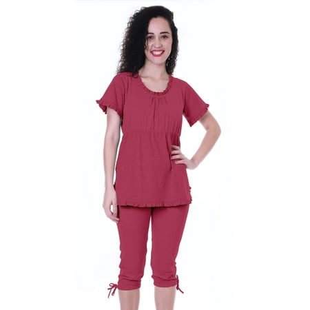 

Moomaya Womens Nightwear Set Capri Cotton Sleepwear 2 Pcs Nightdresses