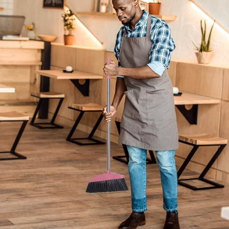 Supvox Indoor Broom Heavy Duty Broom Pink Stainless Steel Cleaning Tools for Home 1Pack