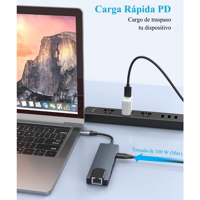 5-in-1 USB C Adapter with Ethernet, USB C3.0 Hub with 100M Gigabit RJ45 Ethernet Port, 100W PD Charging Port, 4K HD, 2 USB3.0 Ports, Compatible with MacBook Pro Air and Type-C Devices