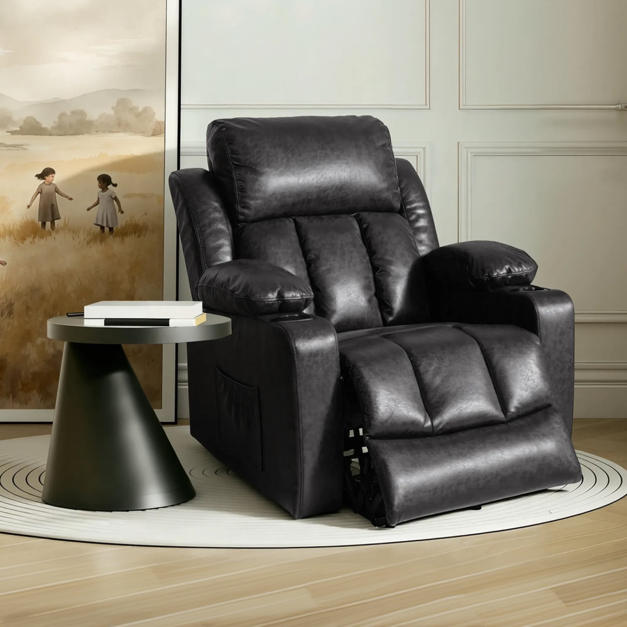 FLEXISPOT Power Lift Recliner Chair with Massage & Heat, Dual Motor Electric Lift Chair, Wide Seat Faux Leather Reclining Chair for Elderly, Soft Upholstered, Infinite Position, Living Room,L Size