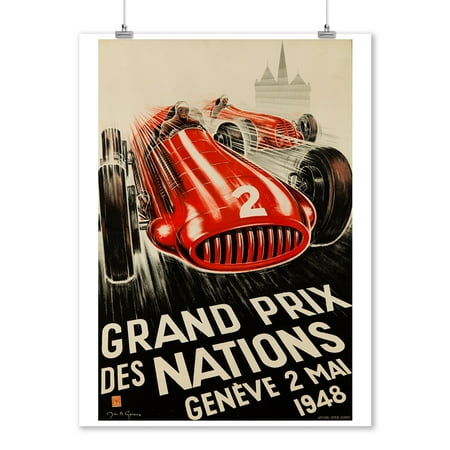 Switzerland Geneve Monument (Grand Prix de Nations - Geneve Vintage Poster (artist: Geneux) Switzerland c. 1948 (9x12 Art Print, Wall Decor Travel)