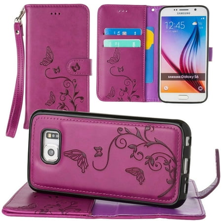 CellularOutfitter Samsung Galaxy S6 Wallet Case - Embossed Butterfly Design w/ Matching ...