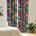 thumbnail image 2 of Ambesonne Tropical Curtains, Flowers Exotic Overlapping, Pair of 28"x63", Sea Blue Dark Magenta, 2 of 5