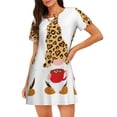 thumbnail image 1 of Disketp Christmas Gnomes In Leopard para Camisón Corto de Manga Corta para Mujeres, Camisón Cómodo con Escote Redondo, Bonito y Confortable, 1 of 6