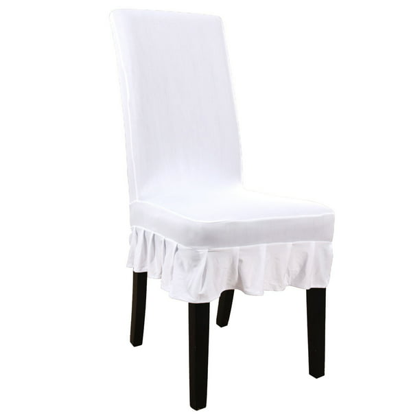 Unique Bargains Ruffled Skirt Dining Chair Cover Set White M