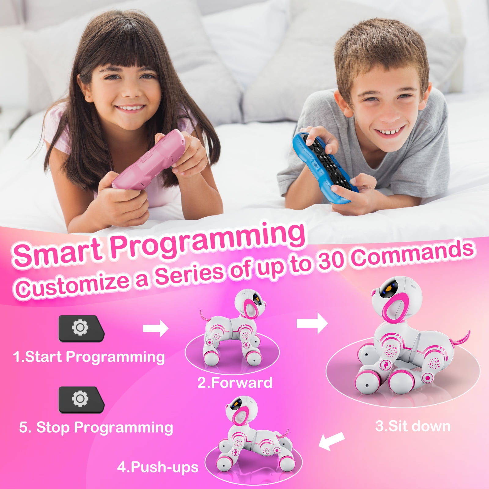 Contixo R3 Electronic Robot Dog, Interactive Smart Puppy Robot Toys, Kids Toys with Lights & Sounds, Pink