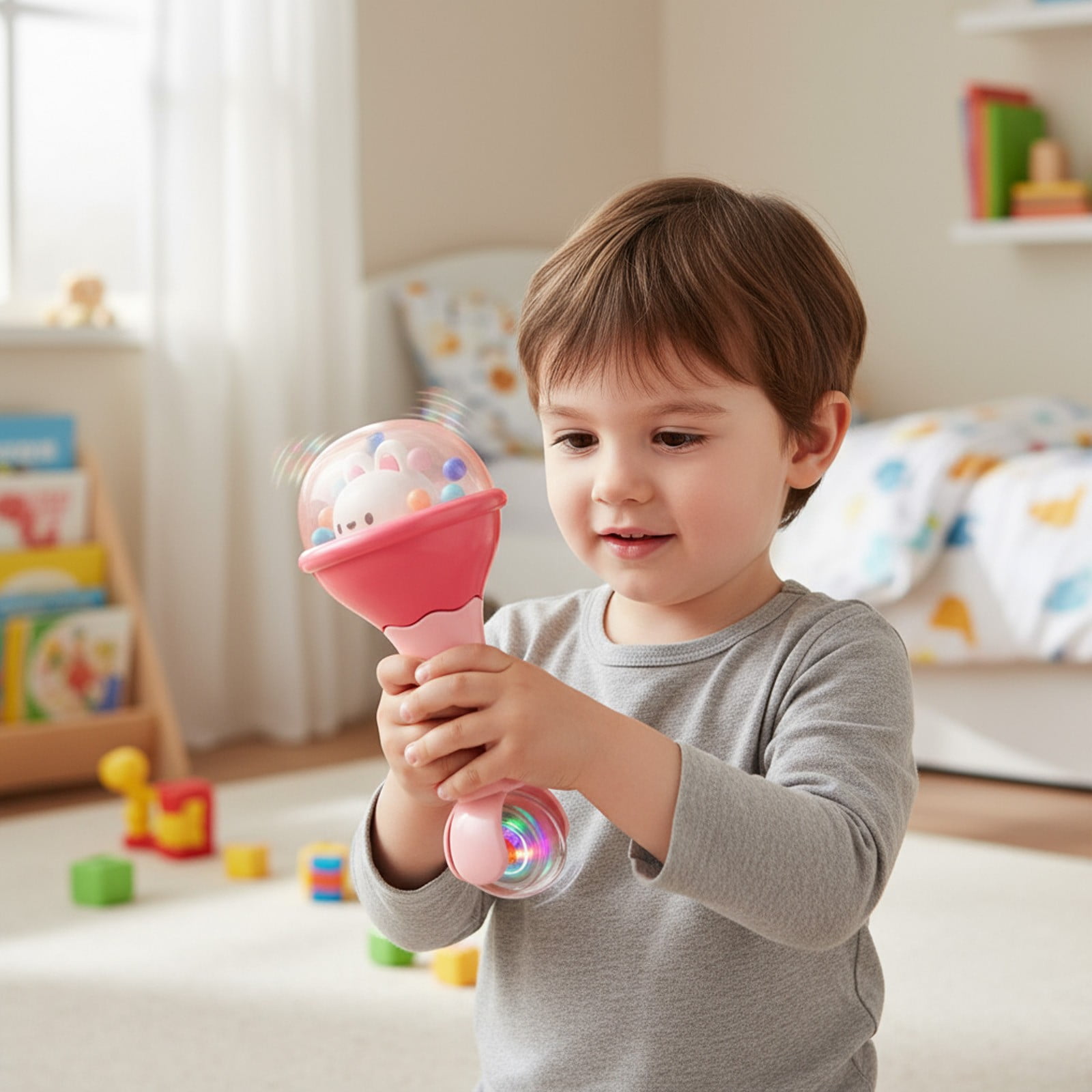 Newborn Infant Toys 0-6 Months Infant Soft Rubber Rattle Grip Rattle ...