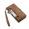 thumbnail image 3 of Allytechgroup Wallet Case for iPhone 16 Plus, [9 Card Slots] [Zipper Pocket] Luxury PU Leather Kickstand Magnetic Clasp Cover with Shoulder Strap & Hand Strap, Shockproof Anti-Fall Case, Brown, 3 of 10