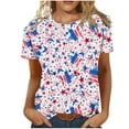 thumbnail image 2 of GaThRRgYP Plus Size Tops for Women,Plus Size Tunic Tops for Women Clothes,Women's Summer Casual Crewneck Short Sleeve T-Shirts Flag Print Fit Basic Tops Tees Blouses White S, 2 of 6