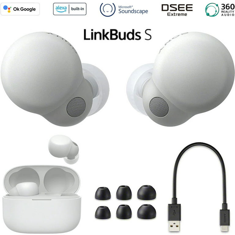 Sony WFLS900N/W LinkBuds S Truly Wireless Noise Canceling Earbuds (White)  Bundle with Bundle with Deco Gear Portable Charger