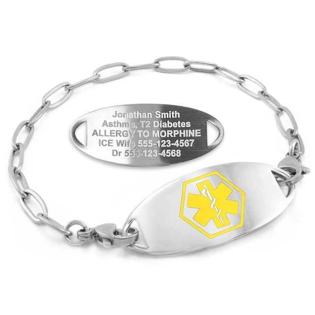 MedicEngraved Bracelet d'Alerte Médicale Personnalisé en Acier Inoxydable - Maillon Trombone 4 mm