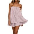 thumbnail image 2 of Uootdi Short Sets for Women Summer Strapless Striped Print Top High Waist Layered Casual Shorts Beach Vacation Matching Outfits, 2 of 6
