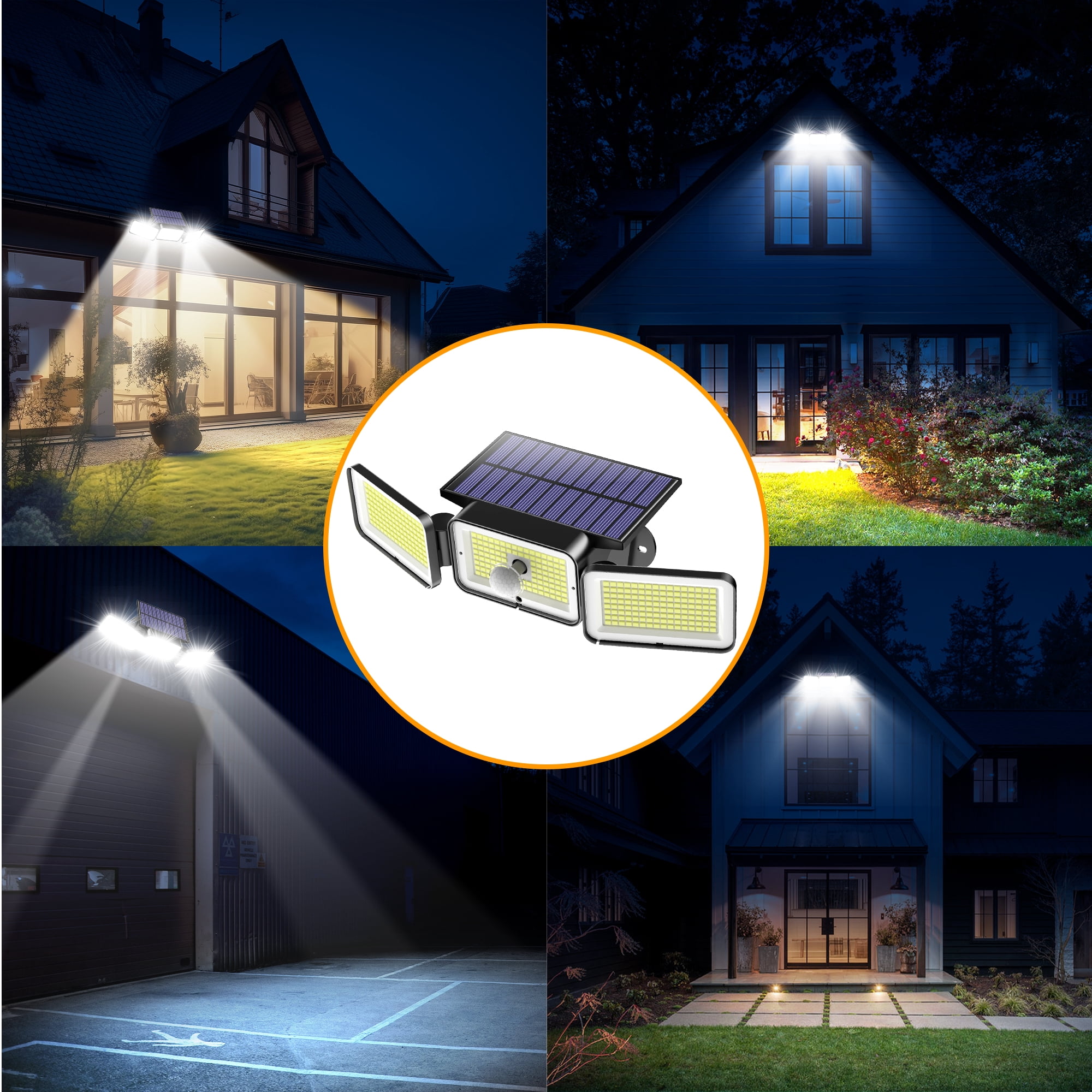 DAYBETTER Solar Outdoor Lights,368 LED Motion Sensor Outdoor Lights,3 Adjustable Heads Security   Lights,IP65 Waterproof,270°Wide Angle Flood Wall Light with 3 Modes for Porch,Yard,4 Pack