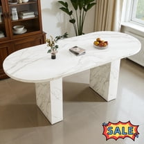Tcbosik 62.9 inch Oval Dining Table for 4-6 Person, Modern Kitchen Table with Faux Marble Top for Living Room, White