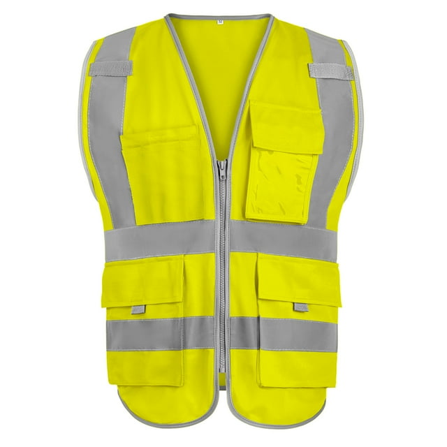 GOGO 9 Pockets High Visibility Zipper Front Safety Vest With Reflective Strips, Meets ANSI Standards