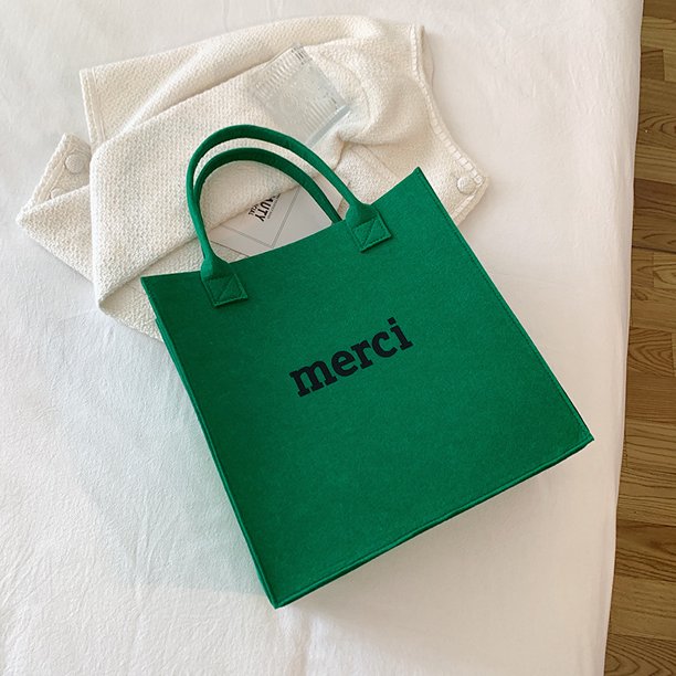 Bolso de mano de fieltro de gran capacidad con un solo hombro para mujer, con estampado de letras, estilo retro, sencillo e informal, para ir al trabajo.
