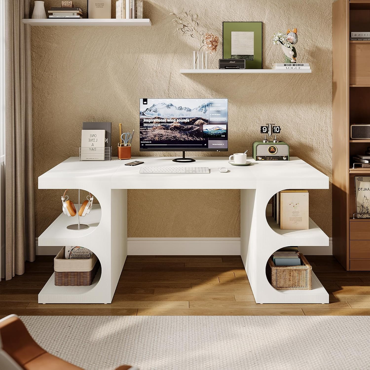 Tribesigns 63" Executive Office Desk, Computer Desk with Storage Shelves for Home Office