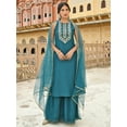 thumbnail image 3 of Janasya Women's Teal Green Poly Silk Embroidered Kurta with Sharara and Dupatta, 3 of 7