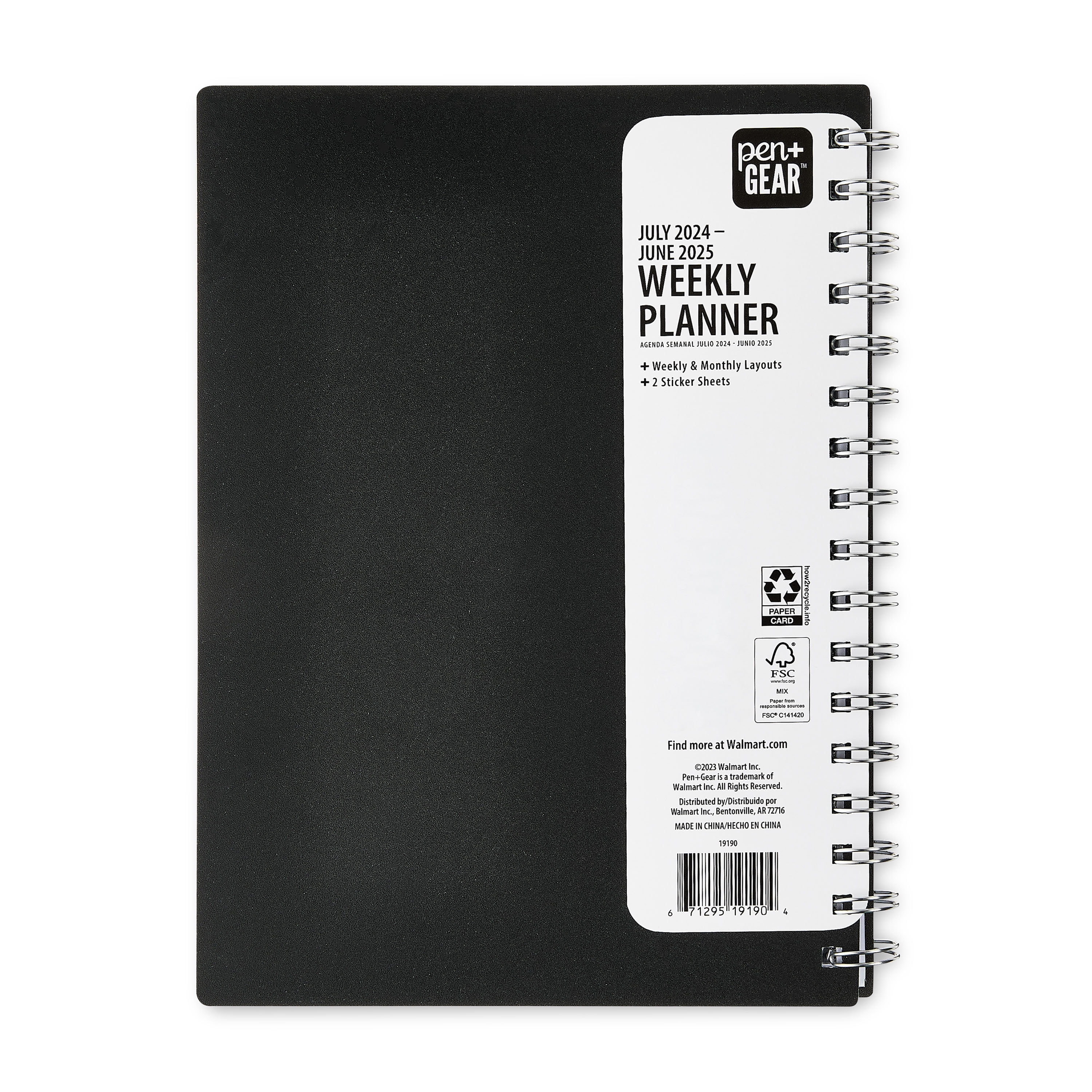 Pen+Gear Weekly Planner, 7" x 9", Black, July 2024 to June 2025