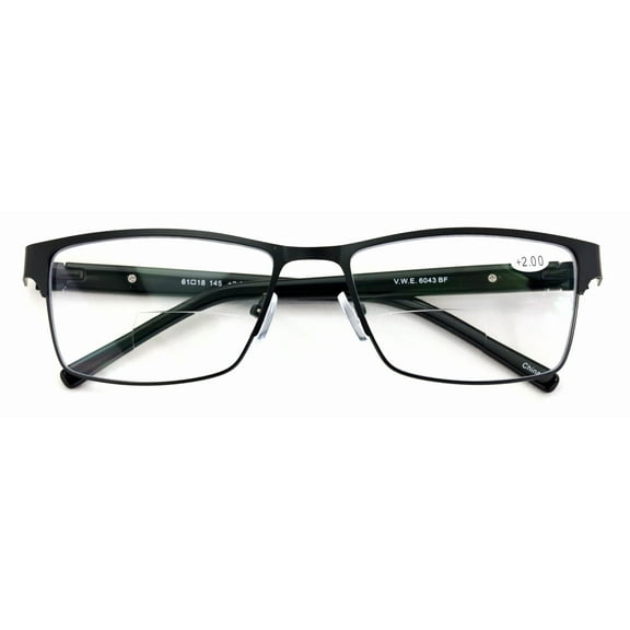 Men Premium Rectangle Metal Clear Bifocal Reading Glasses XL Large Reader - 152mm Wide Fitment Frame  2.00