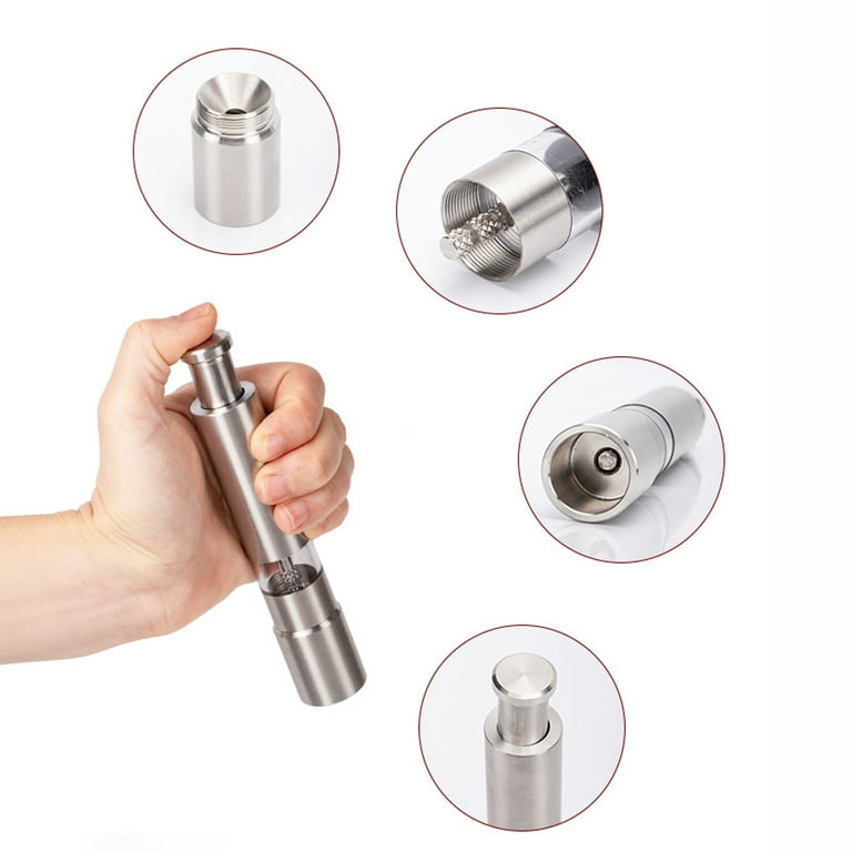 Stainless Steel Push Button Salt and Pepper Grinder Set | Single Hand Pump  and Grind Mills, Modern Design Refillable Thumb Press Shakers | Includes