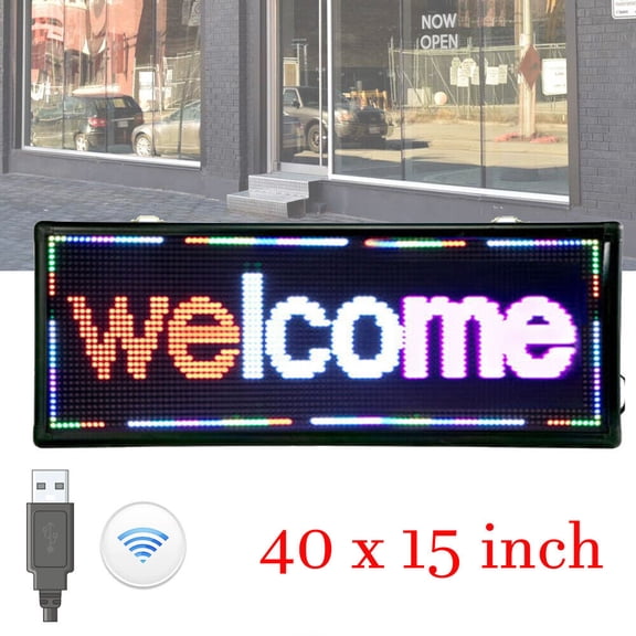 Fichiouy LED Sign Scrolling Message Board Programmable Scrolling Sign Board 110V 40"x15"