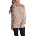 thumbnail image 1 of Sudaderas casuales para mujer, lisas, con hombros descubiertos, mangas de murciélago, grandes, caqui, talla S, 1 of 4