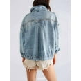 thumbnail image 4 of Women'S Loose Lapel Long-Sleeved Denim Jacket Light Blue S, 4 of 5