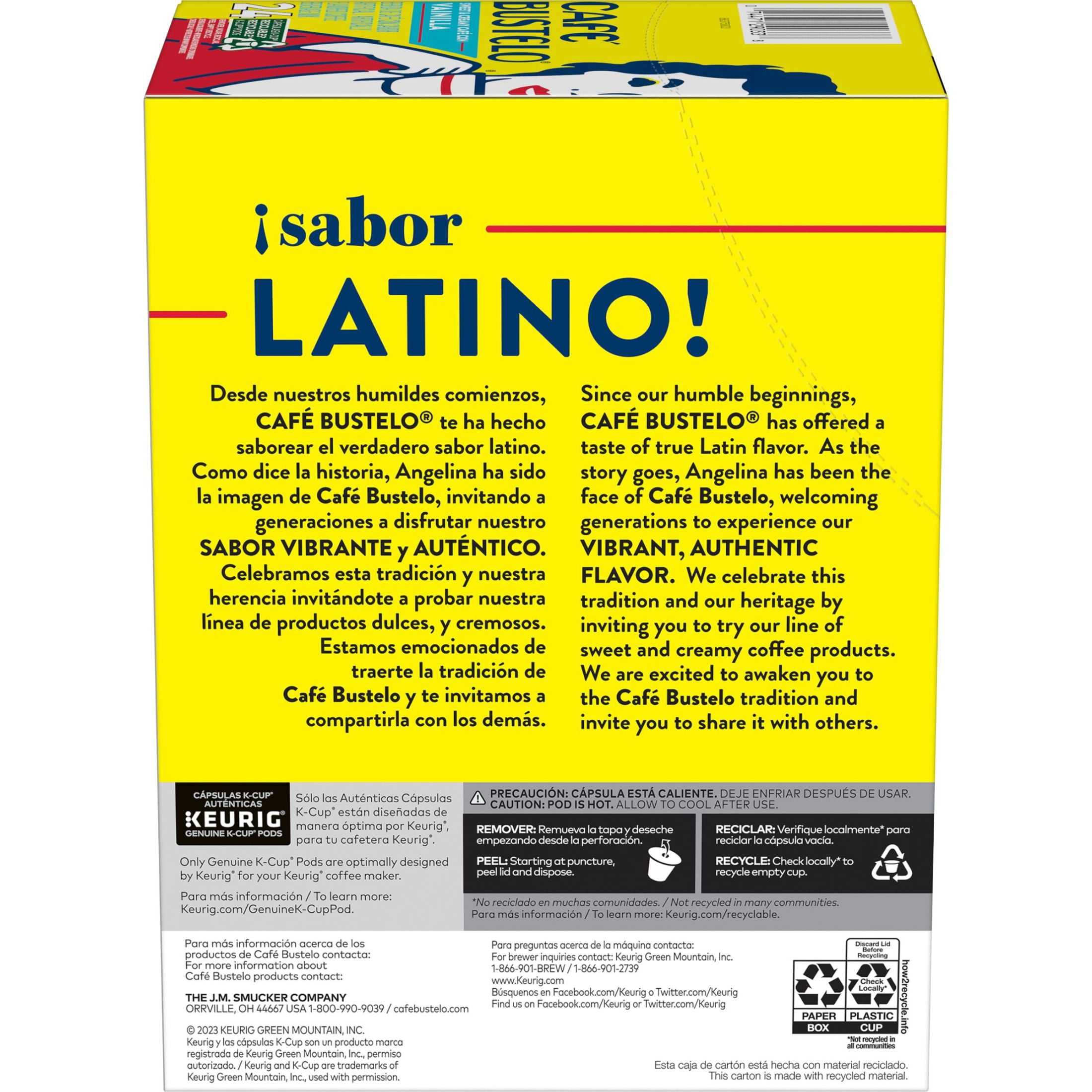 Cafe Bustelo Cafe con Vainilla, Flavored Coffee Beverage Mix, Keurig K Cup Pods, 24 Count Box