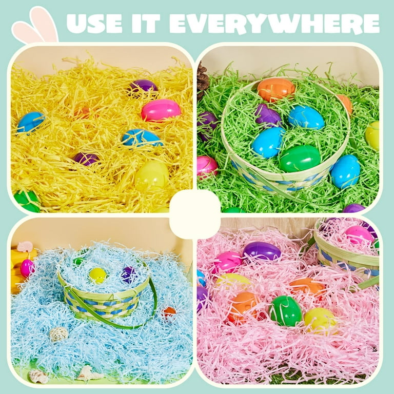 JOYIN 6 Pieces 8 Easter Egg Baskets with Handle and 55 G Tricolors Easter Grass for Easter Theme Garden Party Favors, Easter Eggs Hunt, Easter