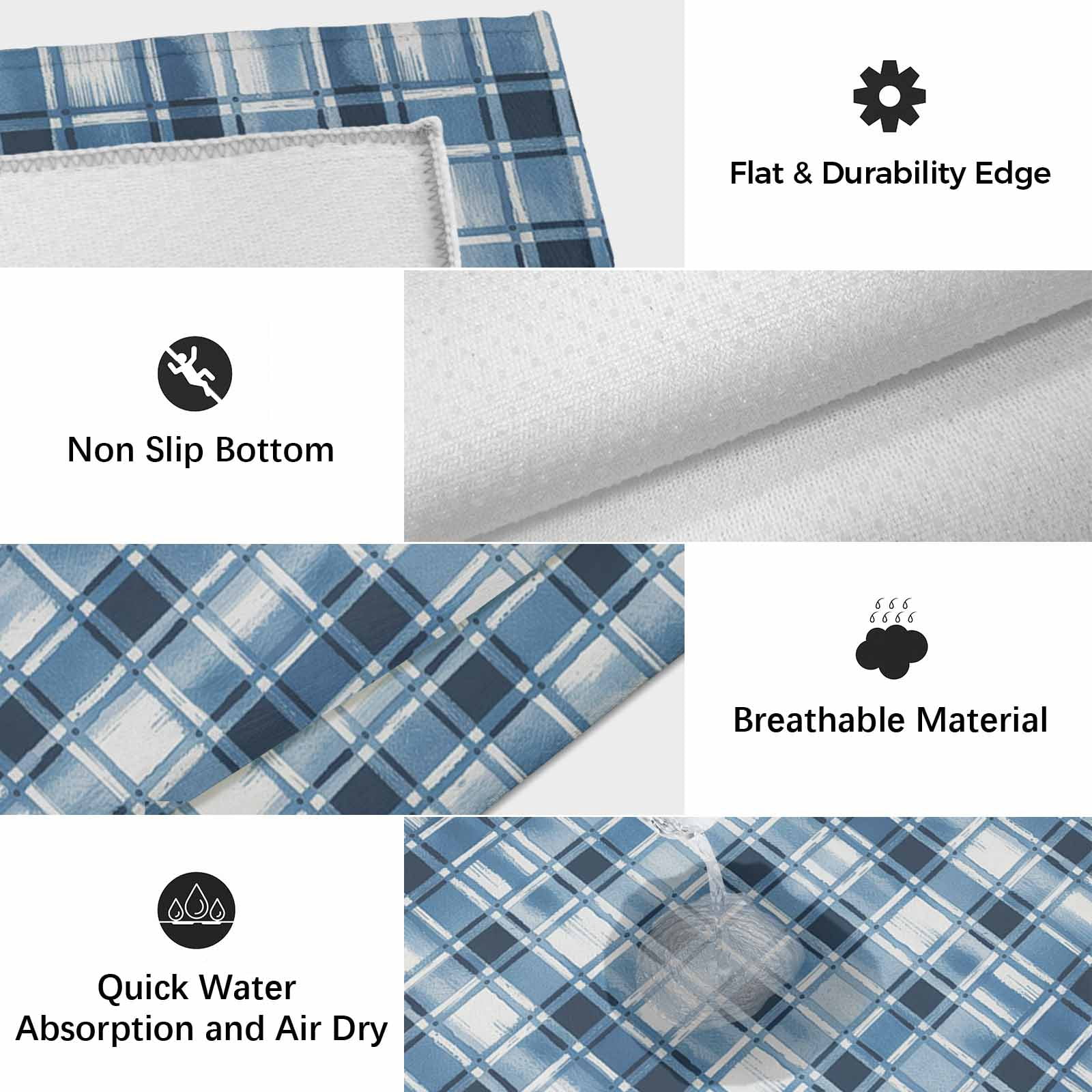 Blue Plaid Outdoor Rug 4x6 Ft, Non Slip Washable Area Rug, Modern Simple Watercolor Buffalo Lattice Patio Rugs Carpet Runner, Large Floor Mat for Indoor/Outdoor Deck Porch Camping