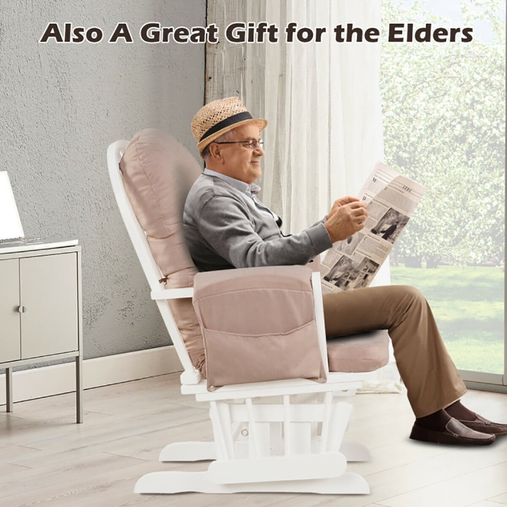 Finihen Glider and Ottoman Cushion Set, Wooden Rocking Nursery Chair with Cushioned Armrests Detachable Cushion, Upholstered Glider with Nursing Ottoman, for Napping, Nursing, Reading, Pink Finihen Glider and Ottoman Cushion Set, Wooden Rocking Nursery Chair with Cushioned Armrests Detachable Cushion, Upholstered Glider with Nursing Ottoman, for Napping, Nursing, Reading, Pink