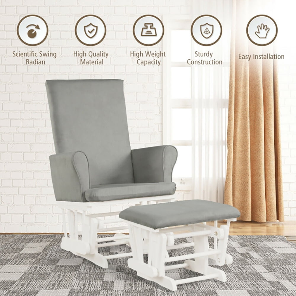Finihen Upholstered Glider and Nursing Ottoman, Comfort Rocking Nursery Chair with Ottoman, Baby Nursery Relax Rocker Rocking Chair Glider and Ottoman Cushion Set, Gray