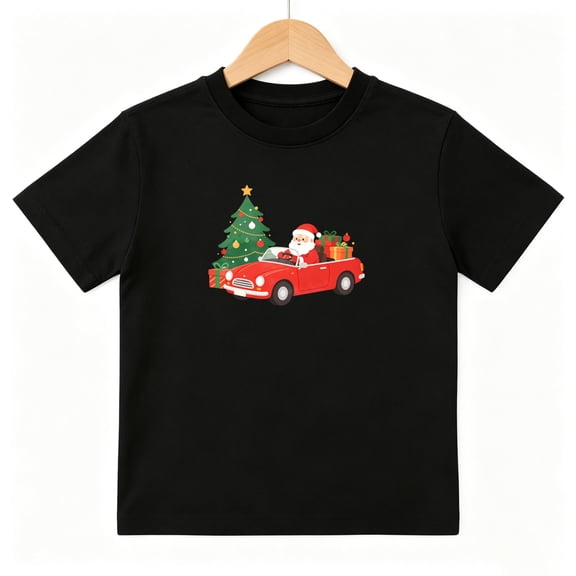 Santa Claus Driving Car Boys Graphic Tees Christmas Kids T-Shirt 100% Cotton Short Sleeve Tops Ages 4-13Y