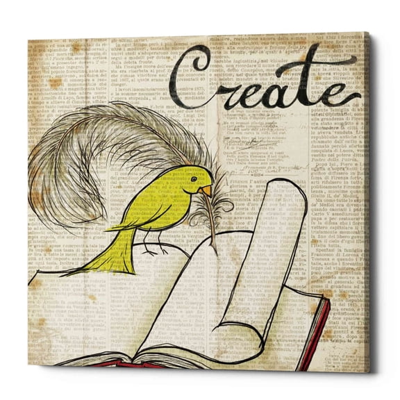 Epic Graffiti 'Bird Inspiration Create' by Elyse DeNeige, Canvas Wall Art, 12"x12"