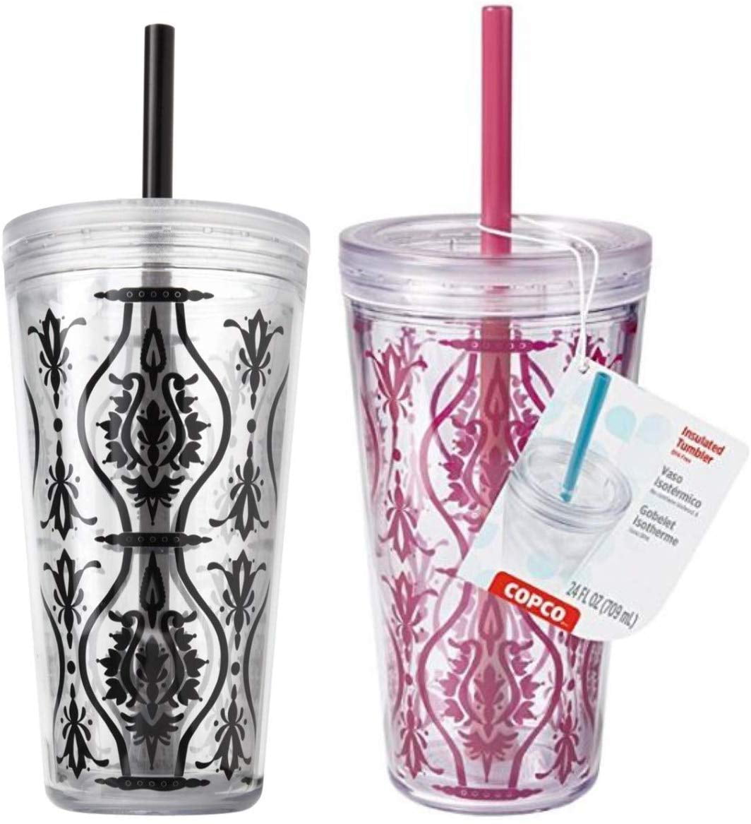 Copco Minimus Double Wall Insulated Tumbler With Removable Straw 24Oz Damask Red 