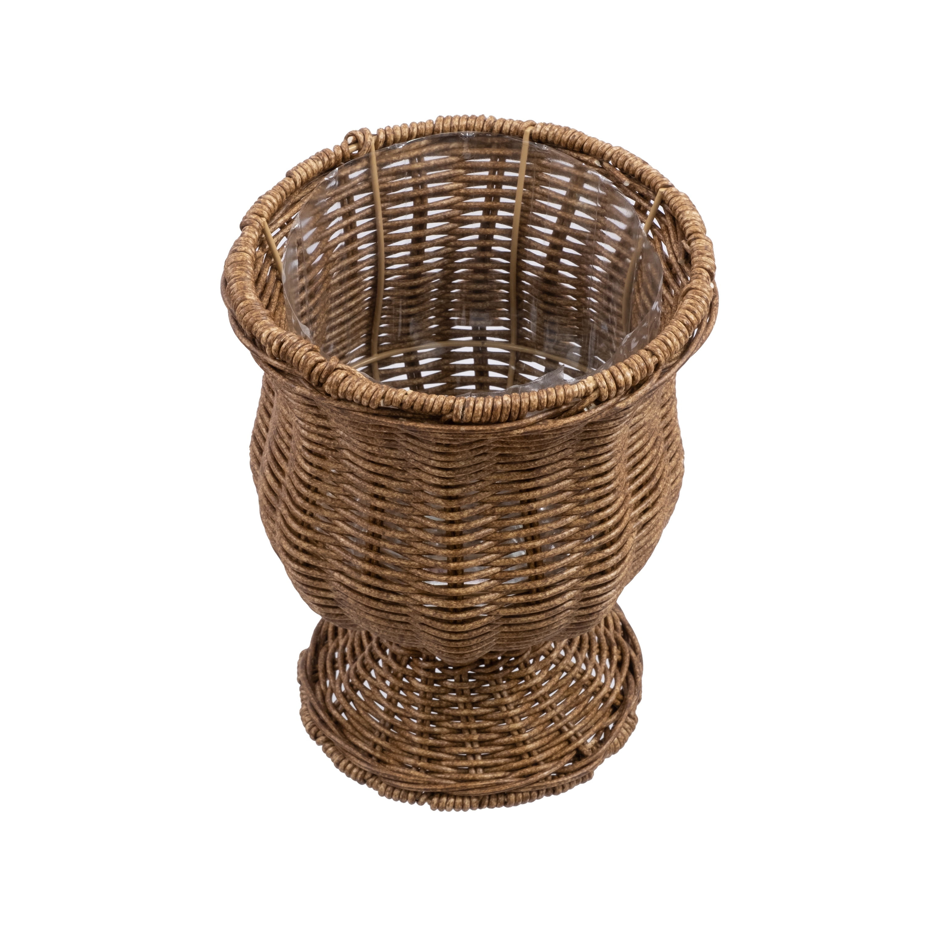 My Texas House 8 Inch Goblet Woven Planter Urn Shape, Brown