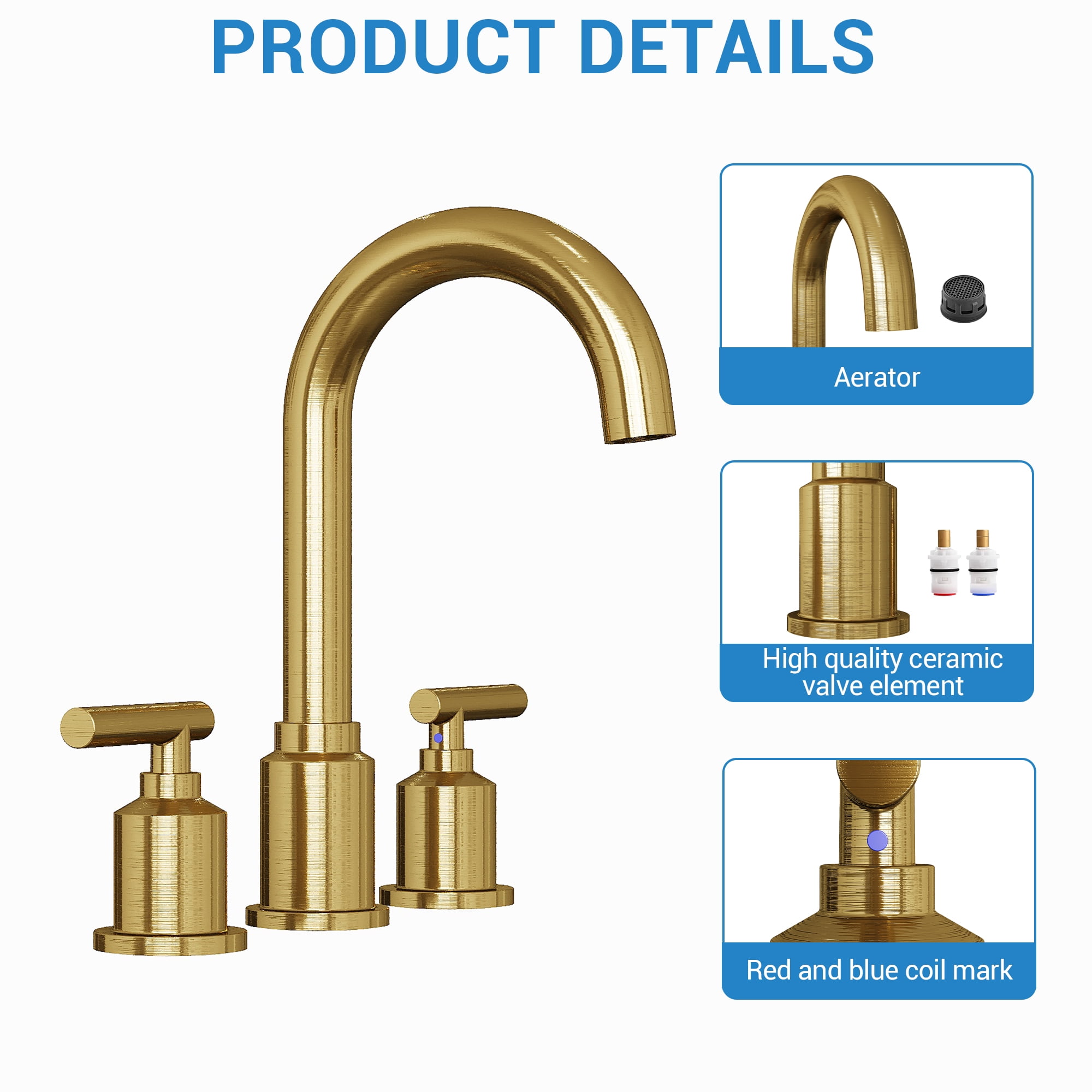 8" Widespread Bathroom Faucet - Brushed Nickel, Includes Pop-up Drain, gold