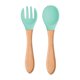 thumbnail image 1 of Cuchara de silicona de grado alimenticio Juego de tenedores Cuchara para comer para bebés Cuchara de silicona con mango de madera para niños Vajilla de alimentos complementarios, 1 of 5