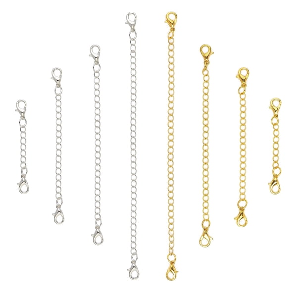 8 eslabones de cadena extensores de collar de acero inoxidable, para pulsera, tobillera, extensores de cadena de acero inoxidable (4 dorados, 4 plateados)